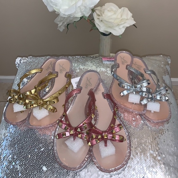 Shoes Brand New Gold Glitter Studded Bow Jelly Sandals Poshmark
